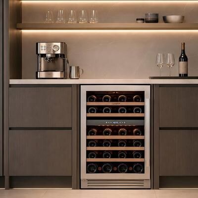 Ca'Lefort 24 inch 52-Bottle Dual-Zone Stainless Steel Wine Cooler, Built-In/Freestanding Refrigerator