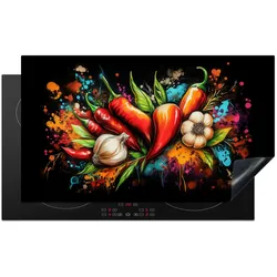 HERDABDECKPLATTE Gemüse - Paprika - Knoblauch - Graffiti - Farbe - Bunt Induktionsschutz 89.6x51.6 cm
