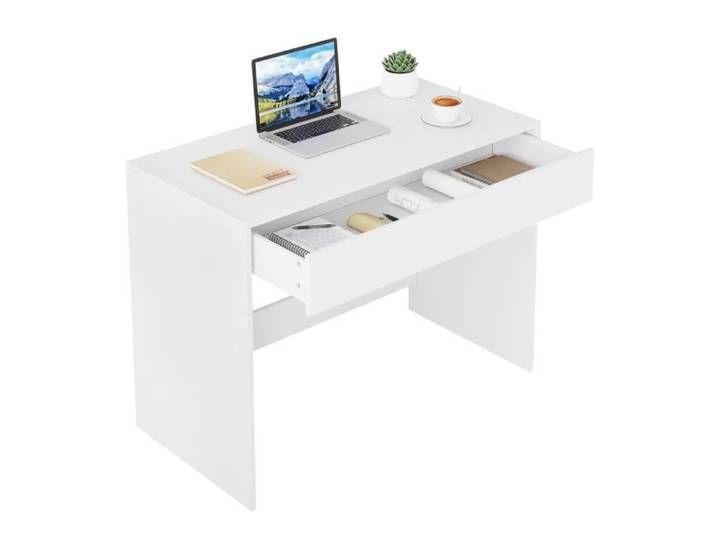 Bureau avec Rangement Bureau Informatique avec 1 Grand Tiroir Table pour Chambre Studio 100x50x75cm Blanc