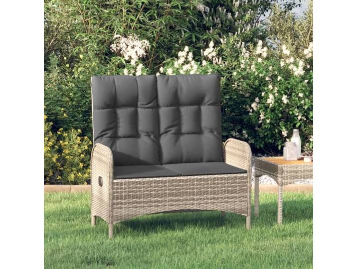SALE 2026  Banc de jardin Gris - Banc de jardin inclinable avec coussins 107cm Poly rotin Gris PRO909638797