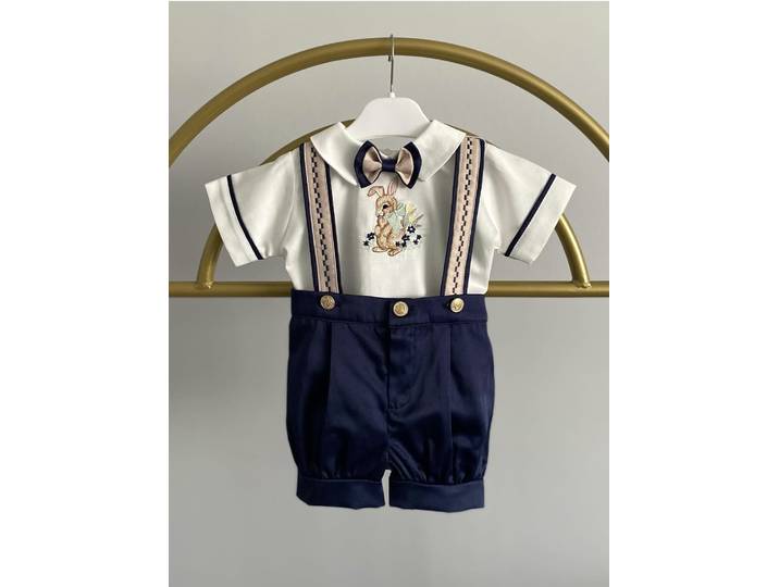 0-6Y bébé garçon été lapin broderie bleu marine tenue costume pour fête anniversaire photographie décontracté B357