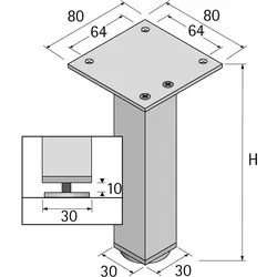 Hettich, Tischbeine + Tischgestell, Möbelfüsse Lano SQ 30