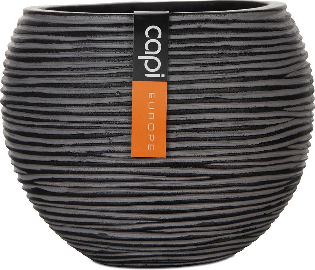 Capi Europe Vaas bol Rib Indoor Antraciet 22 x 18 cm