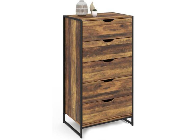 IDMarket Chiffonnier Hawkins 5 tiroirs 60x40x110 cm Bois vieilli et métal noir Style industriel