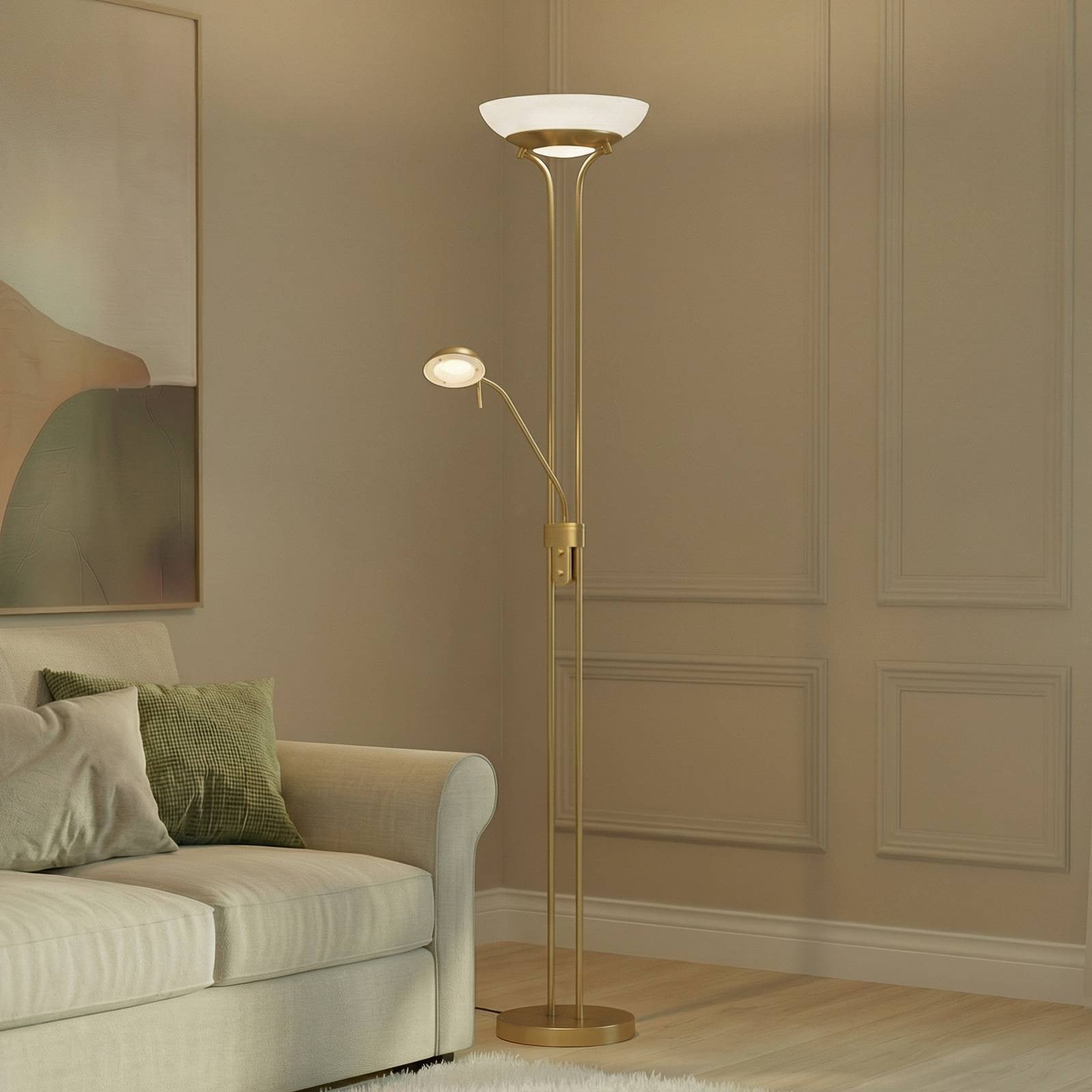 Lindby Yveta LED vloerlamp - Messing/Wit - Modern - Dimbaar