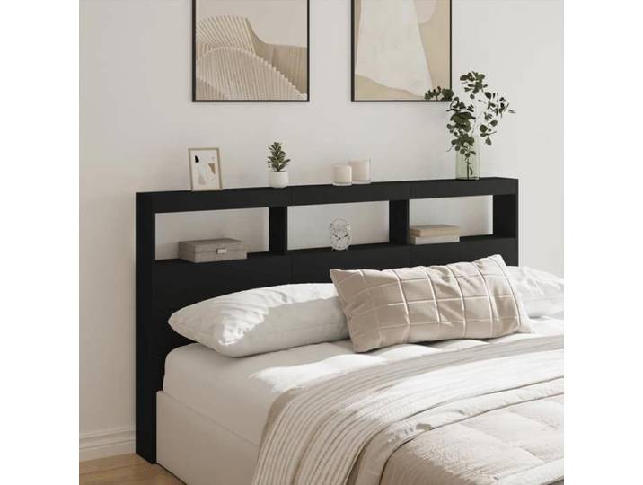Armoire Tête de Lit avec LED Tête de Lit avec Compartiment Meuble de Rangement Chambre à Coucher Accessoire de 839211