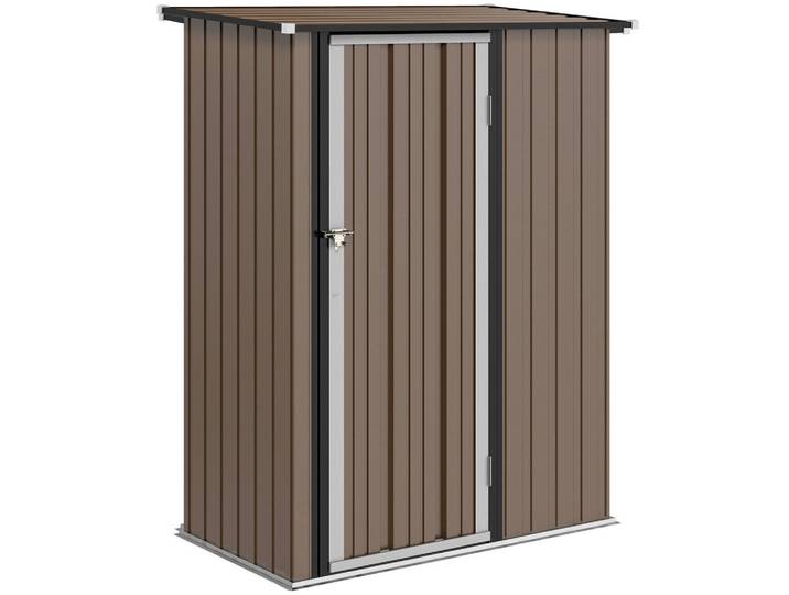 ComfortXL Gerätehaus De-08140 mit Schrägdach & abschließbarer Tür Braun, Metall, 86x189x142 cm, Gartenzubehör, Gartenhäuser & Gewächshäuser