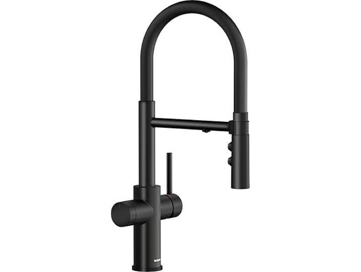 BLANCO CATRIS-S Flexo Filter Küchenarmatur in schwarz matt Hochdruck [14,8x23x47,5 cm] gefiltertes Wasser mit dem BWT Filter Wechsel von Klarstrahl in Brausestrahl wassersparend