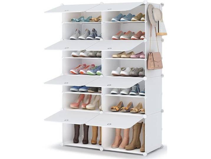 Meuble Chaussure 7 Niveaux Rangement Chaussure 28 Paires Etagere Chaussure Armoire a Chaussures avec Porte Blanc Large
