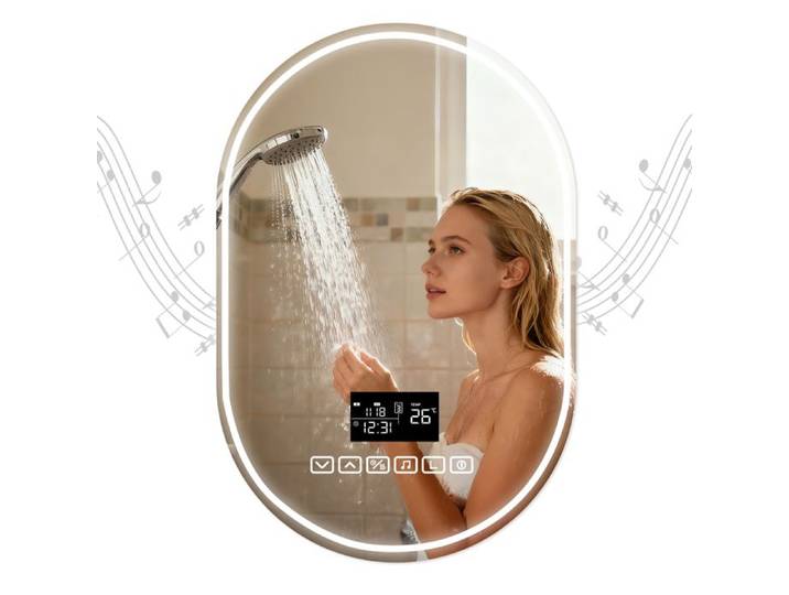 Miroir de salle de bain intelligent WILITTO LED mural haut-parleur compatible Bt 3 températures de couleur incassable 60x90x0.5cm