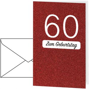 Perleberg Geburtstagskarte 7521660-2, Glitzerkarte, 60 Jahre, Klappkarte mit Umschlag, 11,6 x 16,6 cm