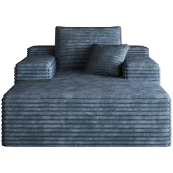 MODFU Chaiselongue-Sofa aus Cordstoff in Blau, komprimiert verpackt