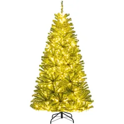 COSTWAY Albero di Natale artificiale da 180 cm con luci, abete con 700 luci LED bianche calde, telecomando, timer