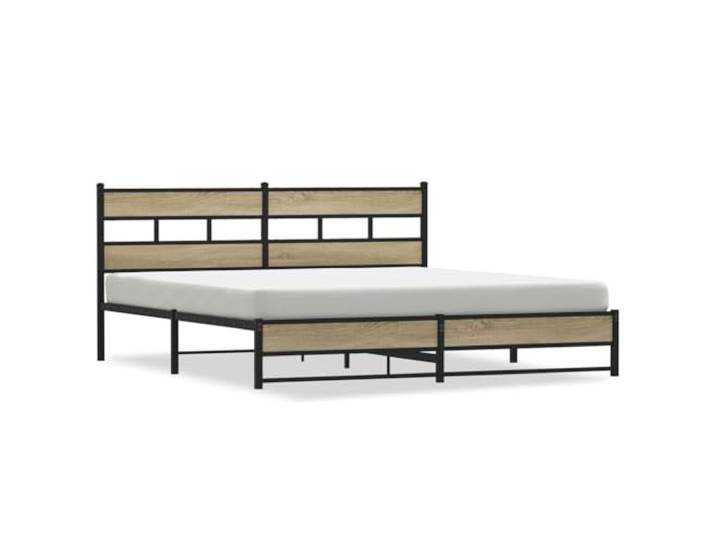 PUGYNBK Bettgestell aus Metall, Sonoma-Eiche, 183 x 213 cm Basis mit Metallleisten, Kopfteil inklusive, Platz unter der Aufbewahrung, robuster Stahl