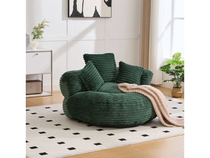 NuvlaGu - Fauteuil pouf rond - Fauteuil salonrond - Confortable et Doux - 108x108x52 cm - Vert