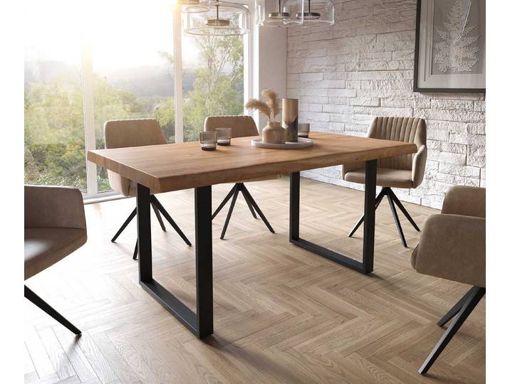 DELIFE Esstisch Edge, Akazie Natur 160x90 XL Metall Schmal schwarz Live-Edge Esstisch