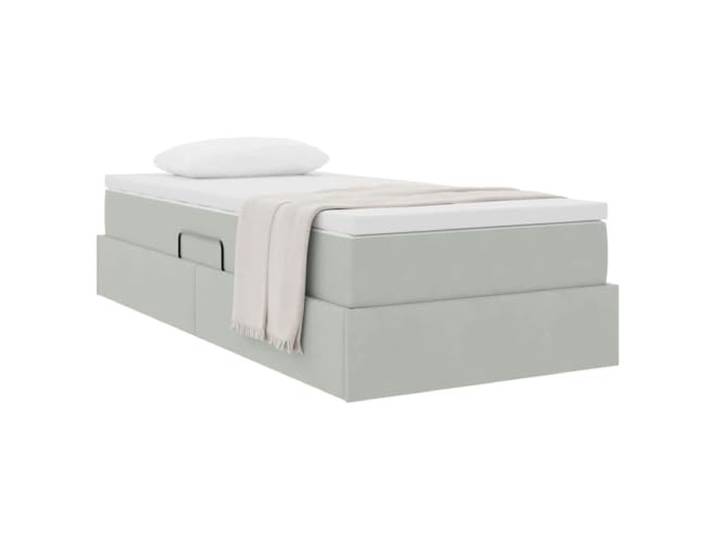 KTHLBRH Boxspringbett mit Matratze, Hellgrau, 90 x 190 cm Hydraulisches Heben, Metallrahmen, weicher Samt, großer Raum