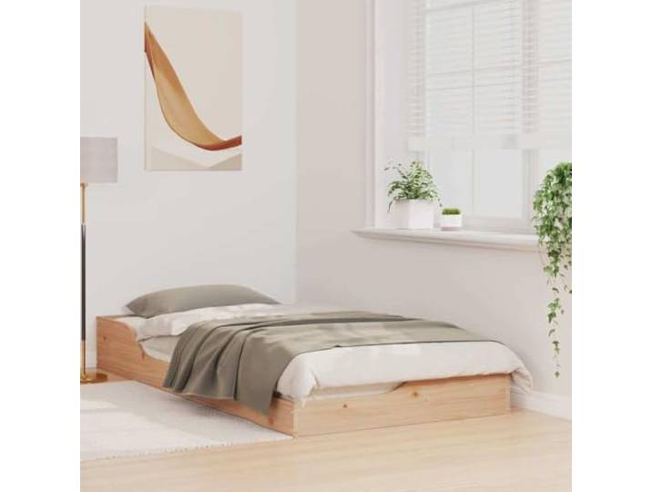 KTHLBRH Bettgestell Kiefer massiv 75 x 190 cm braun Niedriges Design, Metallverstärkungen, robuster Rahmen für modernes Zimmer
