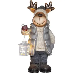 WEIHNACHTSDEKO Figur 52 cm Rentier mit Laterne Weihnachtsfigur mit LED-Licht