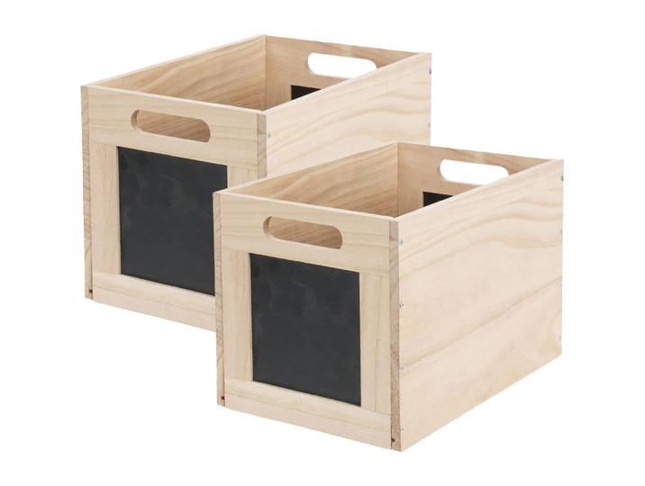 2er-Set Aufbewahrungsbox aus Holz mit Kreidetafel, Box zum Beschriften, 30 x 20 x 20 cm