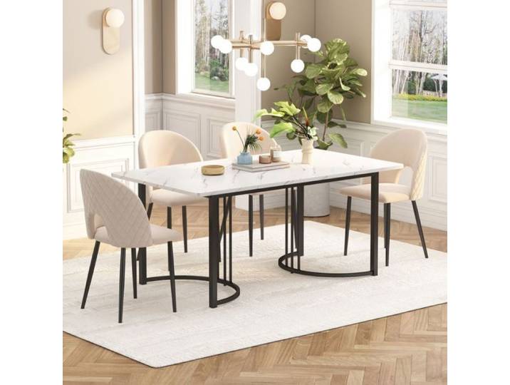 Groupe de salle à manger (ensemble table à manger 140 × 80 cm avec 4 chaises en velours beige )