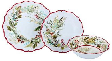 "Certified International Christmas Gatherings 12 pc Melamine Dinnerware Set, Service for 4 - 11"" Diameter x .25"""