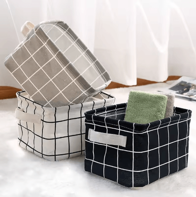 Inspire Picks Cotton And Hemp Storage Basket With Handles Printed Tabletop Organizer light Gray