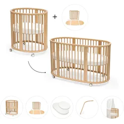 Stokke® Sleepi™ Bundle Sleepi Mini inkl. Umbausatz, 2 Matratzen und Spannbettücher, Himmelstange Himmel, natur