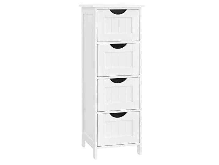 VASAGLE Badezimmerschrank mit 4 Schubladen, 30 x 30 x 82,2 cm Badschrank, Beistellschrank, für Badezimmer, Wohnzimmer, Esszimmer, Küche, Farmhouse, Wolkenweiß, Sofie Kollektion LHC40W