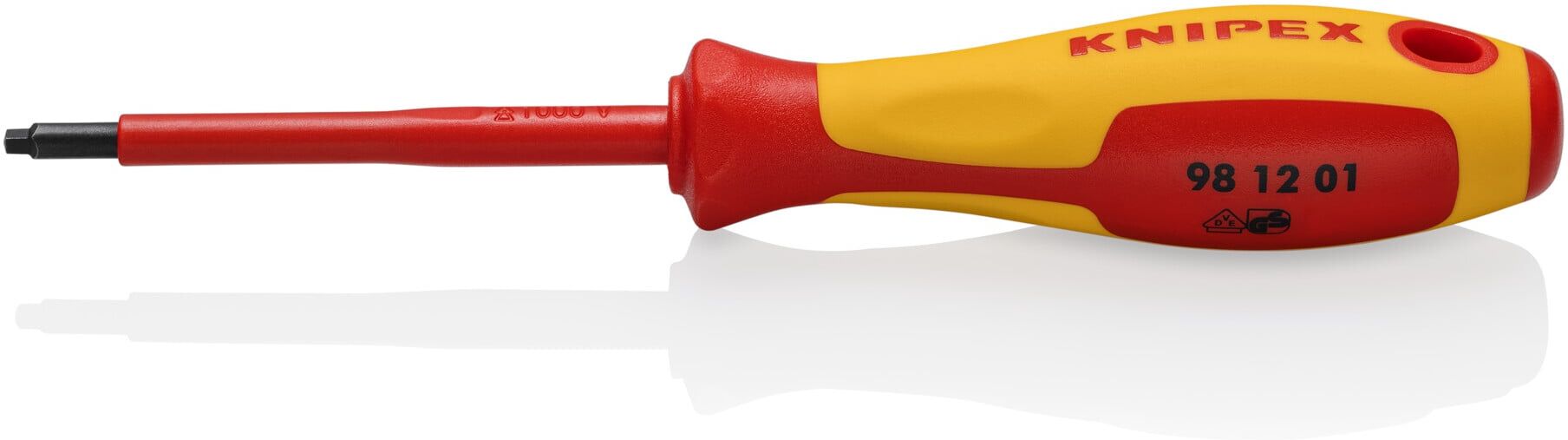 KNIPEX 98 12 01 Schraubendreher für Robertsonschrauben R1 isoliert mit Mehrkomponenten-Hüllen, VDE-geprüft brüniert 185 mm)