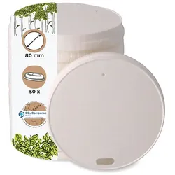 BIOZOYG 250 Stück Ø 90mm biologisch abbaubar, umweltfreundlich, weißer Papierdeckel, Becherdeckel, kompostierbar nachhaltig Plastikfrei