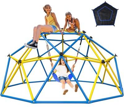 Klokick Jungle Gym 10ft Climbing Dome with Swing, Outdoor Playset with Monkey Bars for Kids Supports 800LBS Backyard Climbing Toys