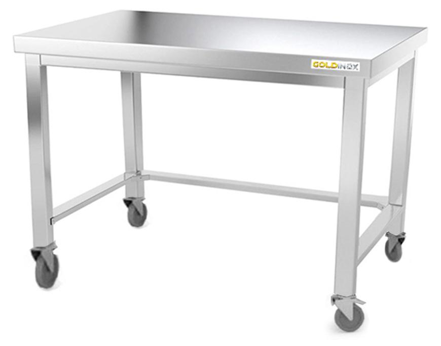 Arbeitstisch aus Edelstahl, Untergestell 1200 x 600 mm, mit Rollen und Verstärkung, - GOLDINOX