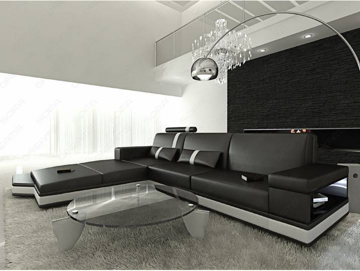 Sofa Dreams Ecksofa Messana L Form Mini Sofa, 4-Sitzer, Ottomane, LED-Beleuchtung, USB, Couch
