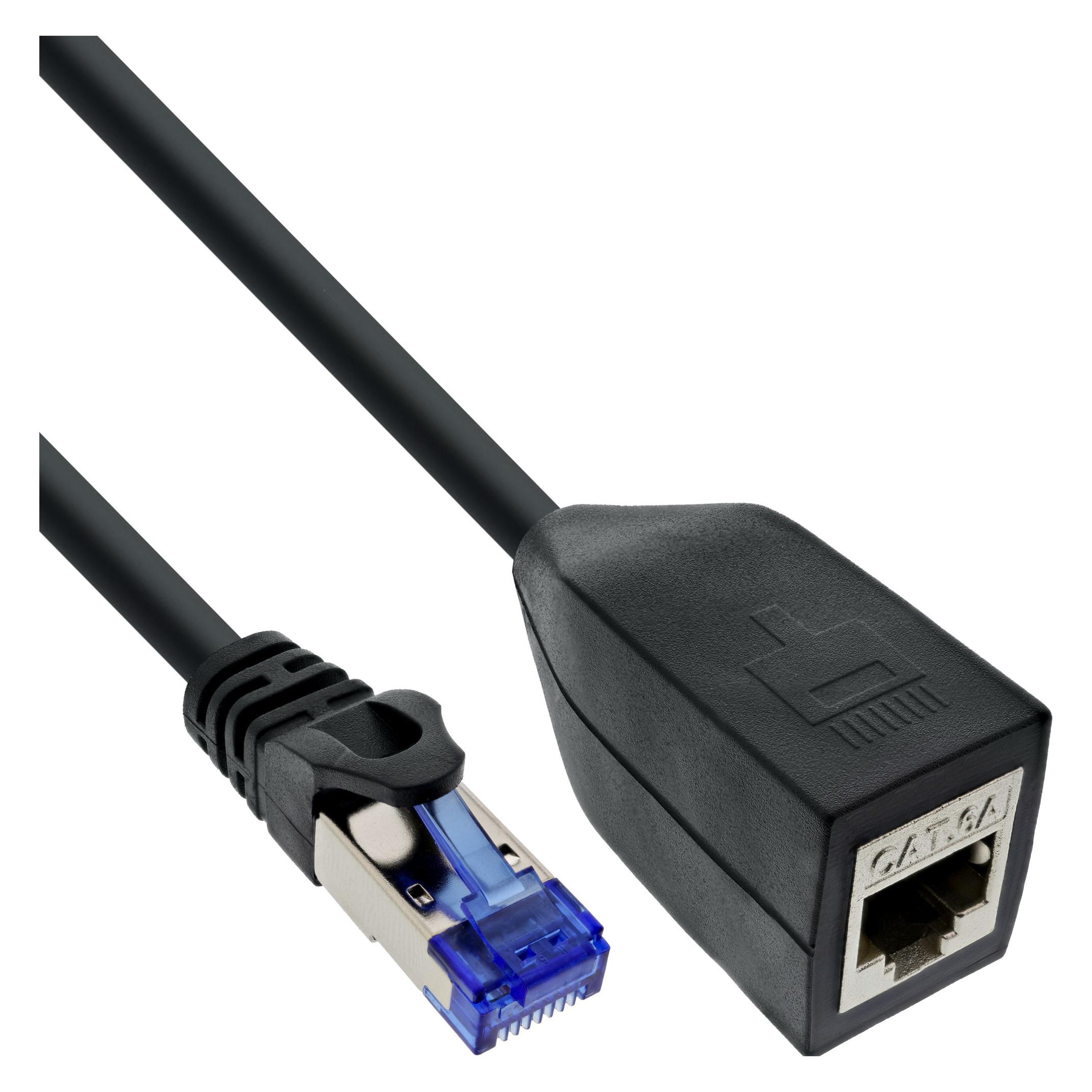 InLine RJ45 Schnittstellenschutz Cat.6A S/FTP, RJ45 St./Bu., schwarz, 0,2m (S/FTP, CAT6a, 0.20 m) (69990F)