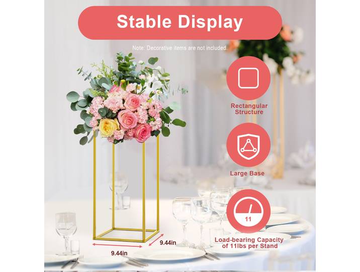Ensemble de 10 supports à fleurs rectangulaires modernes dorés avec marteau pour la décoration de mariage