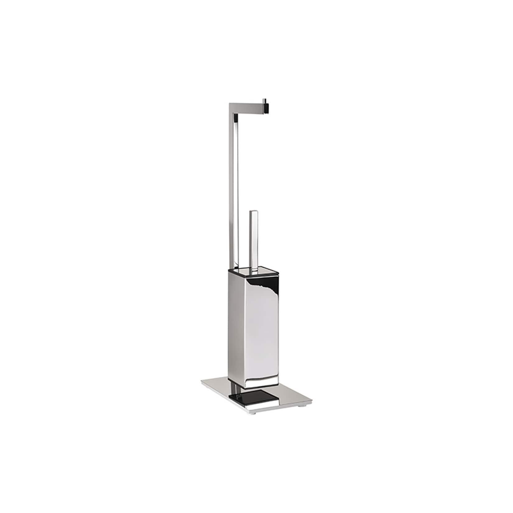 Brillantbad META WC-Bürstengarnitur mit Papierrollenhalter Messing Chrom 255x150x710 mm für Bad & WC >> Freistehend anwendbar