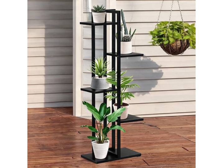Support pour plantes 5 niveaux MDF et acier noir 40x22x113 cm usage intérieur