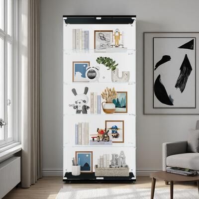 ZWYO HOSIMU "74.3""H Glass Display Cabinet 5 Shelves with Security Lock Tempered Glass Two Door Showcase for Collectibles and Decorative Items"