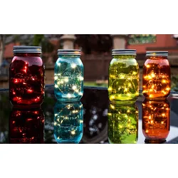 4er Set LED Tisch Lampe Einmach-Glas Leuchte Party Fenster Bank Dekoration