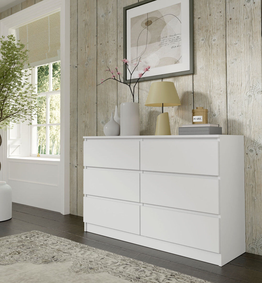 17 Stories Commode Sunem S6 120 cm matt 6 drawers White 80.5cm H X 120cm W X 40cm D