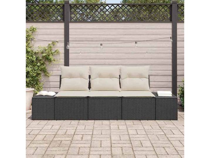 Noir Siège de jardin - Ensemble de canapé de jardin - (3 pcs) - Noir et Crème polyrotin C1580