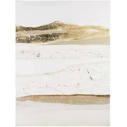 Bild Village aus Kiefernholz und Leinwand, modern, Hochformat, weiß-gold, 90x120 cm