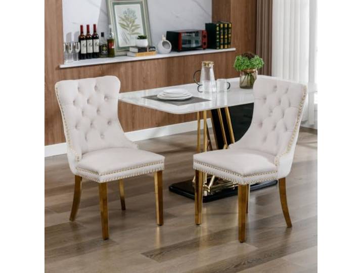 Ropilly Esszimmerstuhl Set aus Samt Polsterstuhl mit hoher Rückenlehne goldene Edelstahlbeine für das Esszimmer