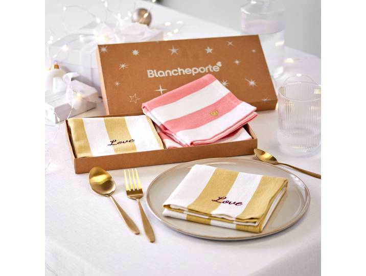 Coffret de 4 serviettes de table en coton, brodées - Blancheporte