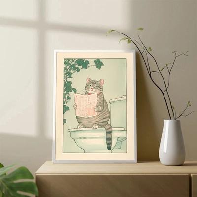 Inspire Select Japanese Tabby Cat Bathtub Canvas Wall Art Japandi Retro Aesthetic Bathroom Poster 1 19.7 27.6 In Unframed