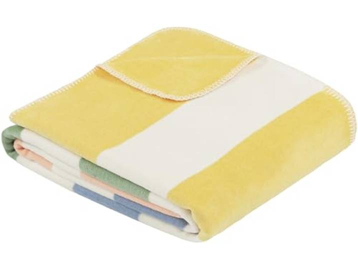 Ibena Haifa Decke 150x200 cm - Baumwollmix weich, warm & waschbar, Kuscheldecke Mehrfarbig mit Streifen