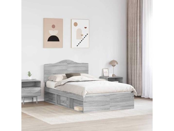 KTHLBRH Bettgestell Grau Sonoma 120 x 190 cm Massives Kiefernholz, minimalistisches Design, einfache Linien, modernes Zimmer