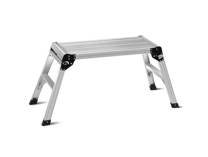 Marchepied Escabeau Aluminium Plateforme Antidérapante Argent Capacité 150kg Pliable Plateforme pour Maison Garage Atelier