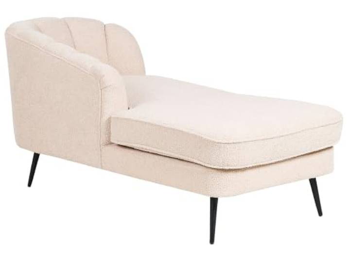 Beliani Chaiselongue Bouclé beige rechts mit Lehne Muschelform Metallbeine schwarz Allier